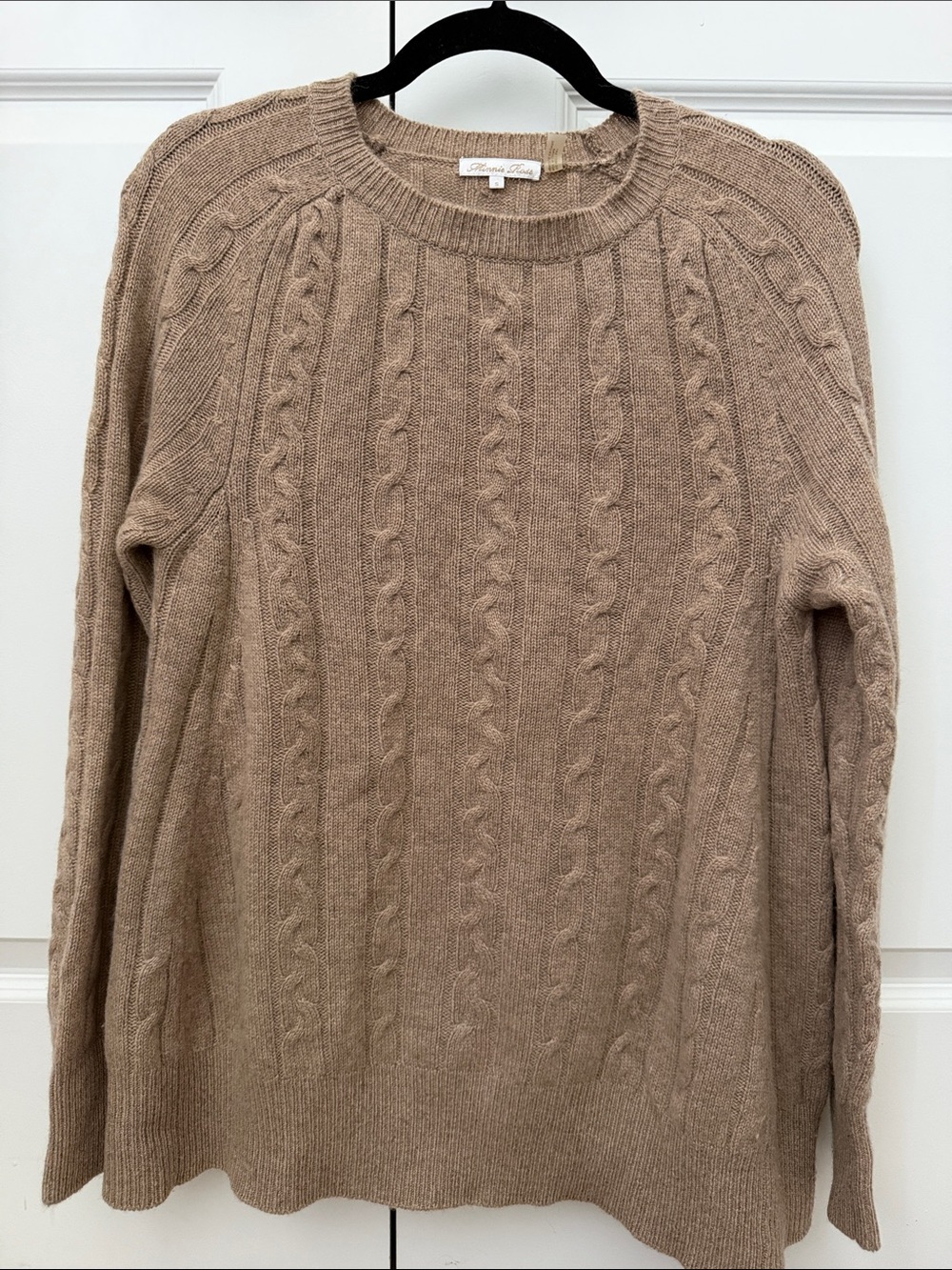 Minnie Rose Cable Knit Crewneck Sweater in Taupe